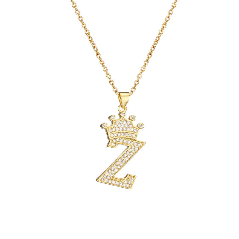 Wholesale Gold Plated Zirconia Letter Copper Necklace